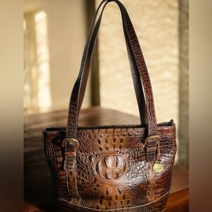 BRAHMIN ASHER PECAN MELBOURNE Elegant Brown Crocodile-Embossed Tote Bag